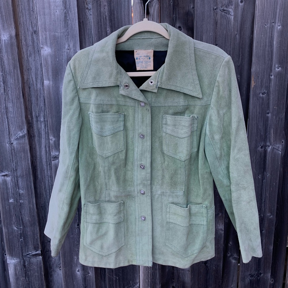 Quebec Leather Vintage Mint Green Suede Jacket Size Large